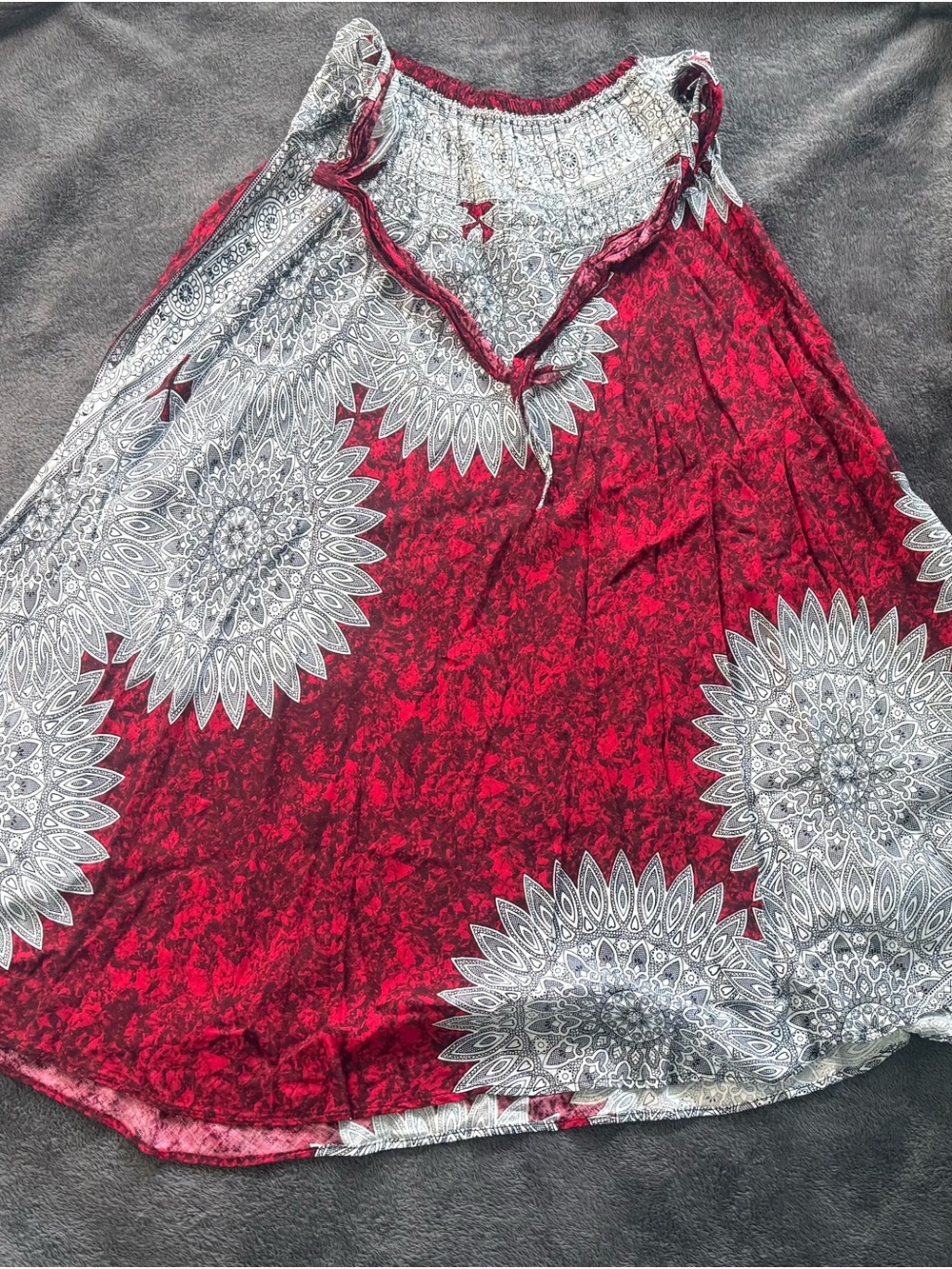 Boho Midi Skirt in Burgundy and White